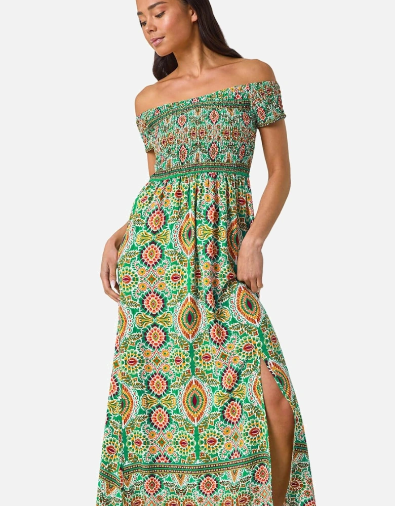 Petite Abstract Bardot Maxi Dress