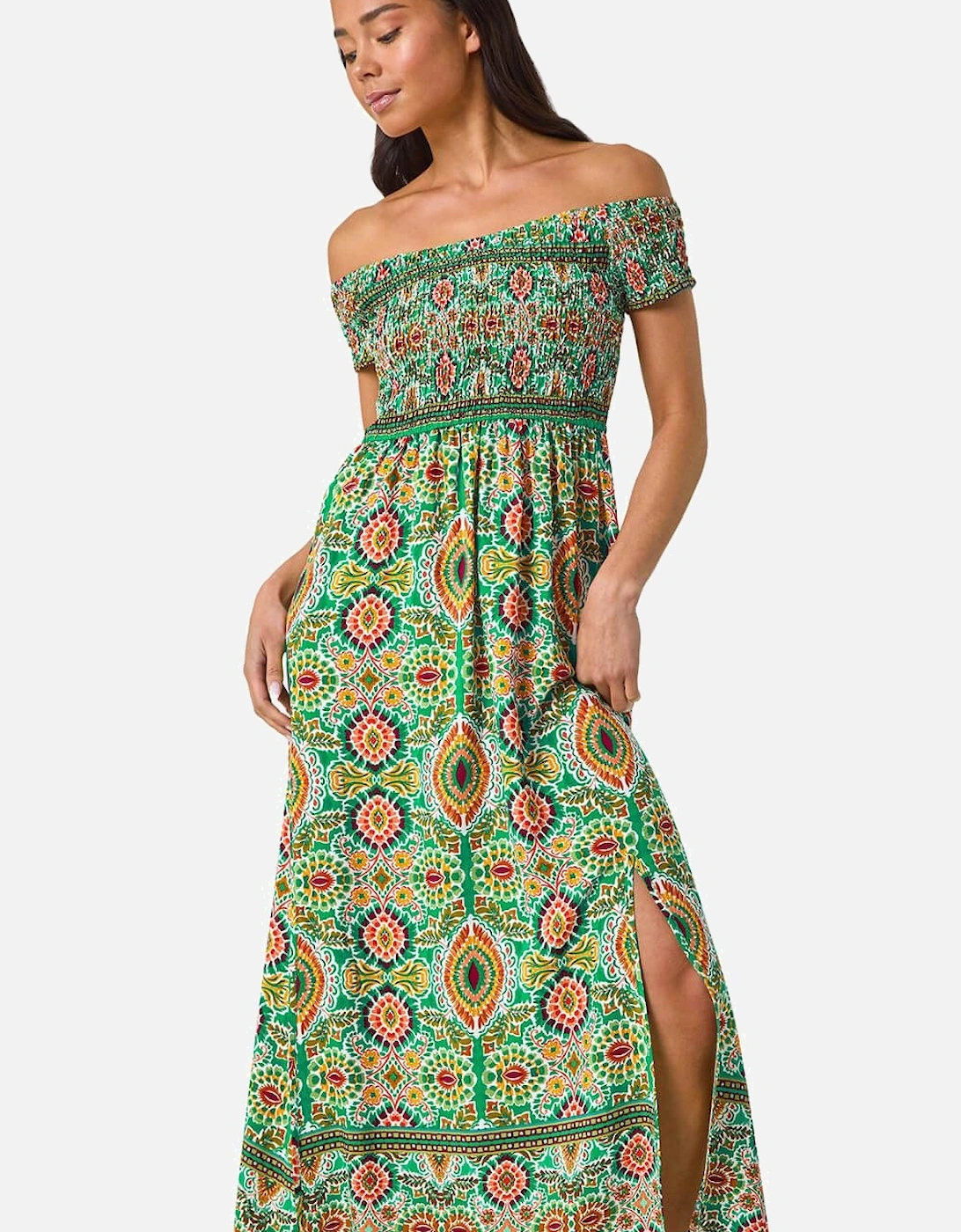 Petite Abstract Bardot Maxi Dress, 2 of 1