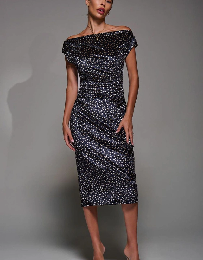 Velvet Print Ruched Bodycon Dress