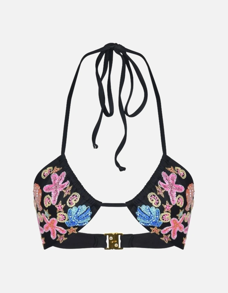 Marissa Hand Embroidered Luxe Bikini Top - Black