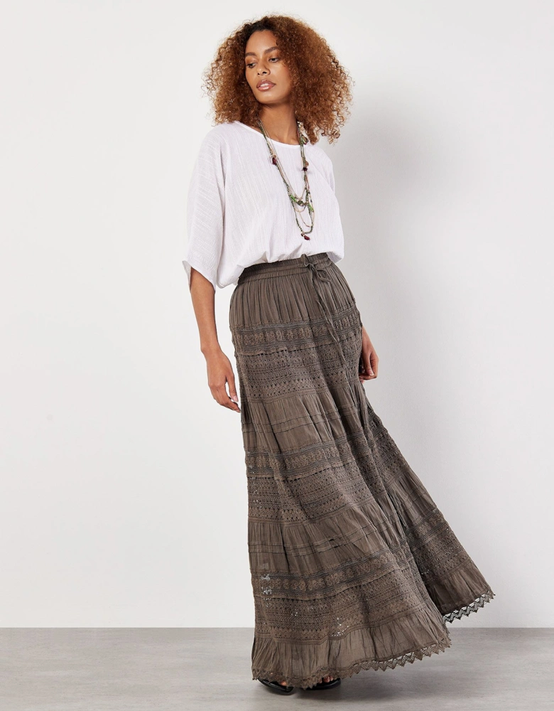 Cotton Crochet Lace Tiered Maxi Skirt