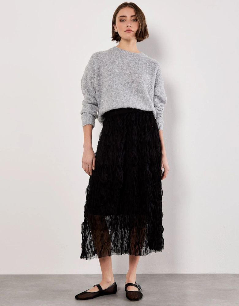 Wavy Tulle Midi Skirt