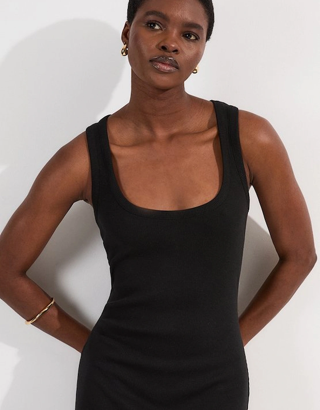 Compact Jersey Rib Racer Maxi Dress