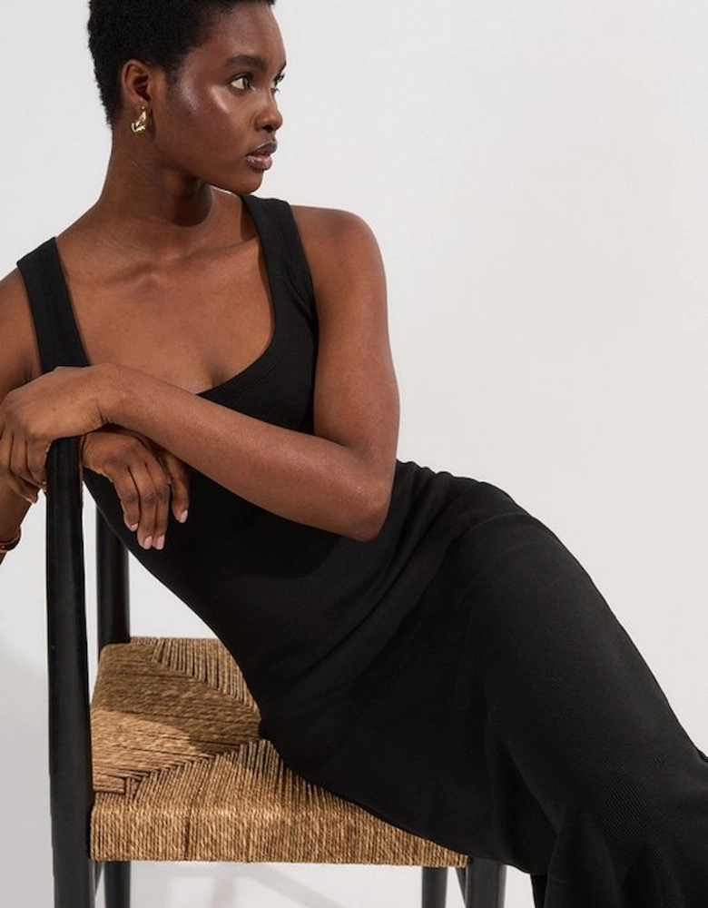 Compact Jersey Rib Racer Maxi Dress
