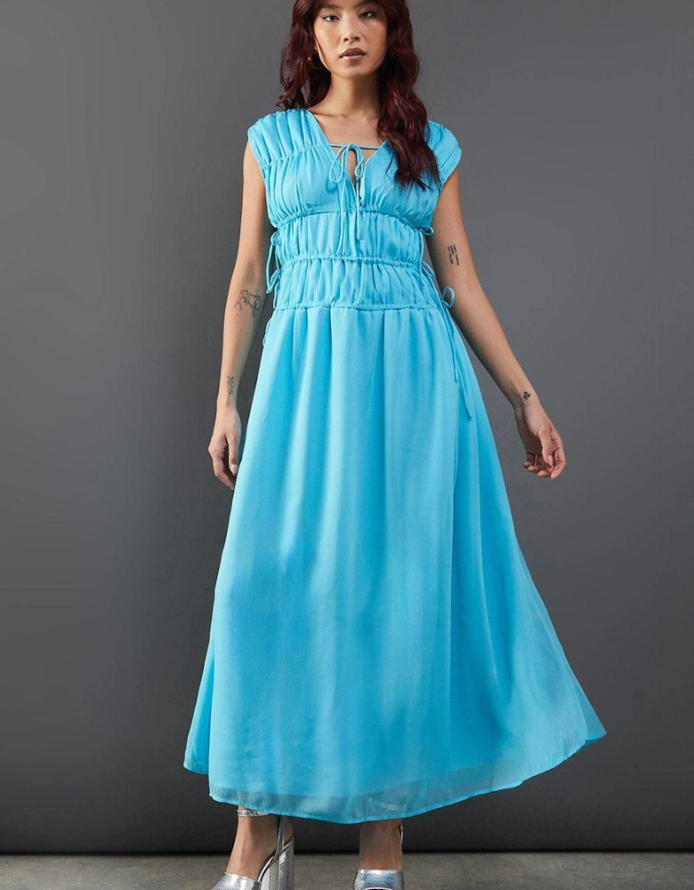 Chiffon Channel Detail Sleeveless Midi Dress