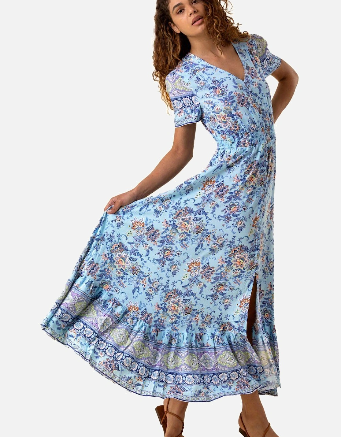 Floral Print Shirred Waist Maxi Dress, 2 of 1