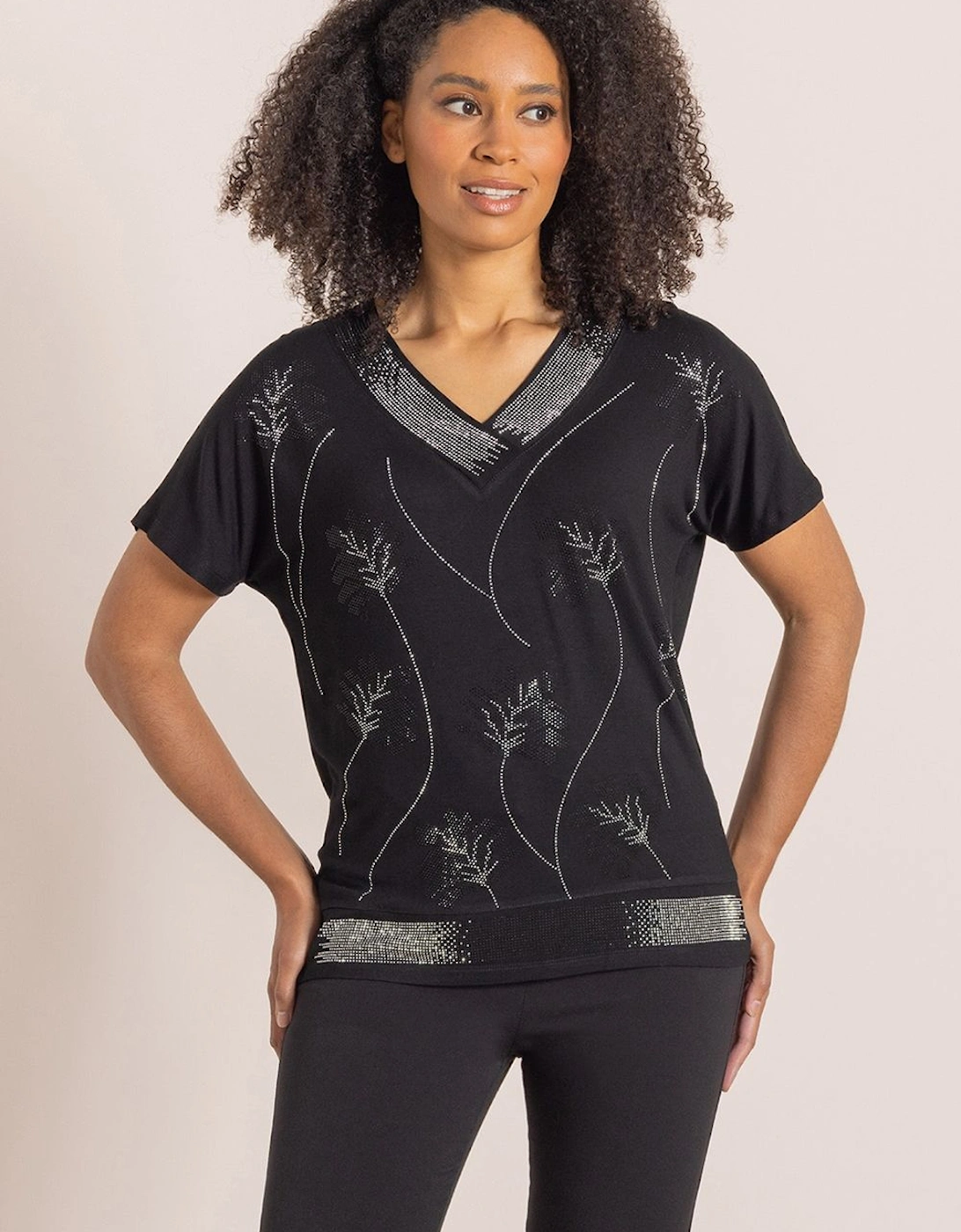 Embellished V Neck Jersey Top, 2 of 1