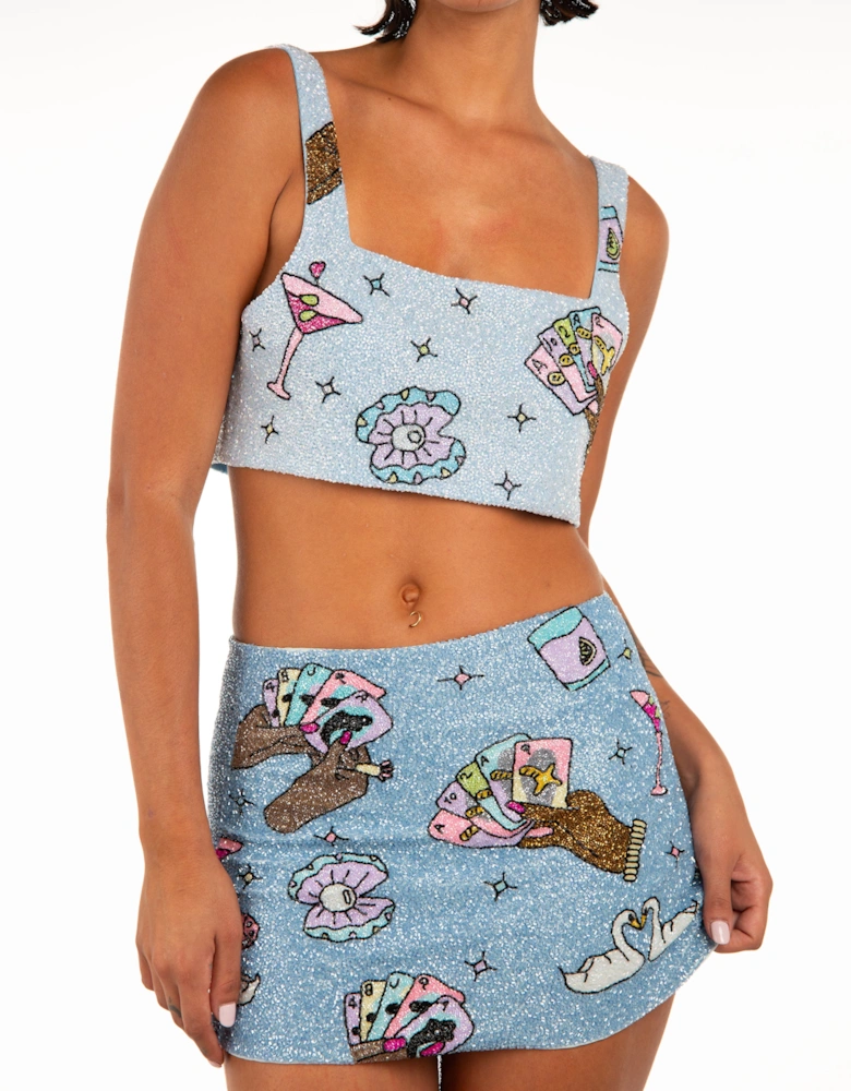 Vegas Embroidered Co-ord Top –  Light Blue