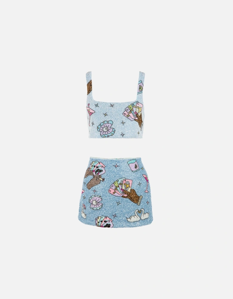 Vegas Embroidered Co-ord Top –  Light Blue