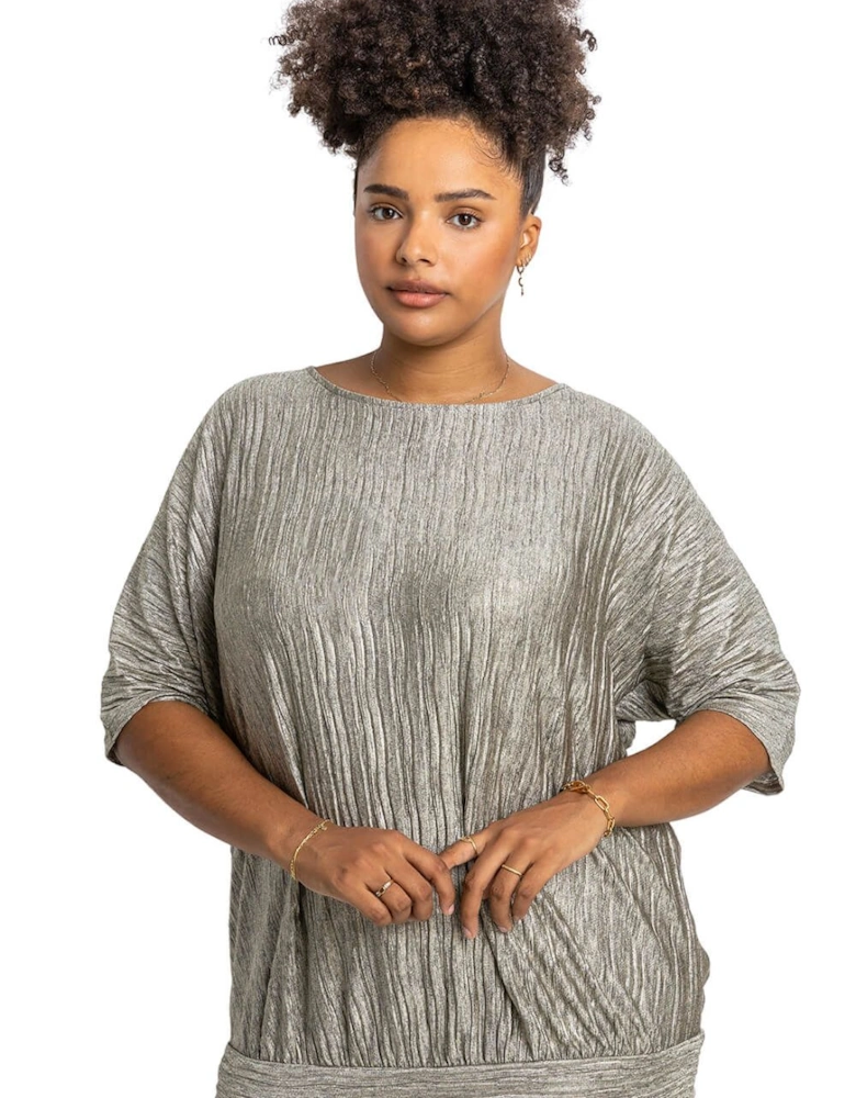 Curve Shimmer Pleated Blouson Top