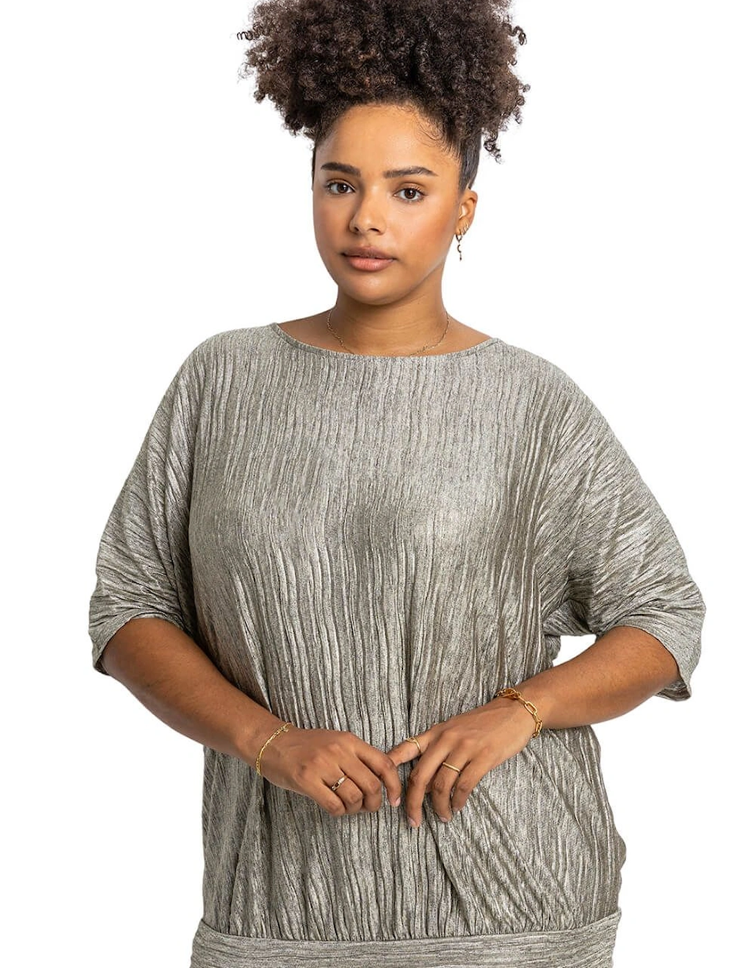 Curve Shimmer Pleated Blouson Top, 2 of 1