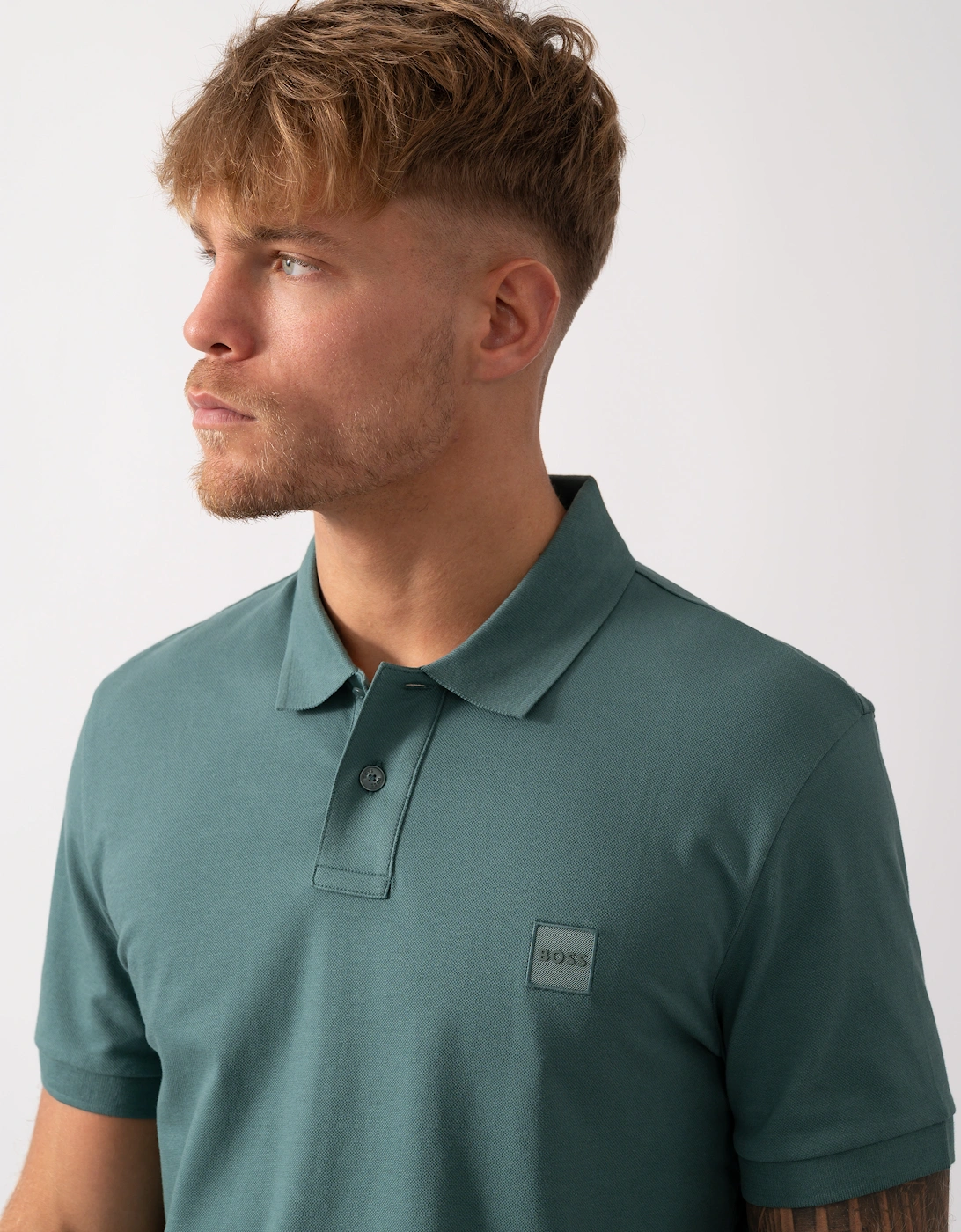 BOSS Orange Passenger Mens Stretch-Cotton Slim-Fit Polo Shirt with Logo Patch - Open Green 369