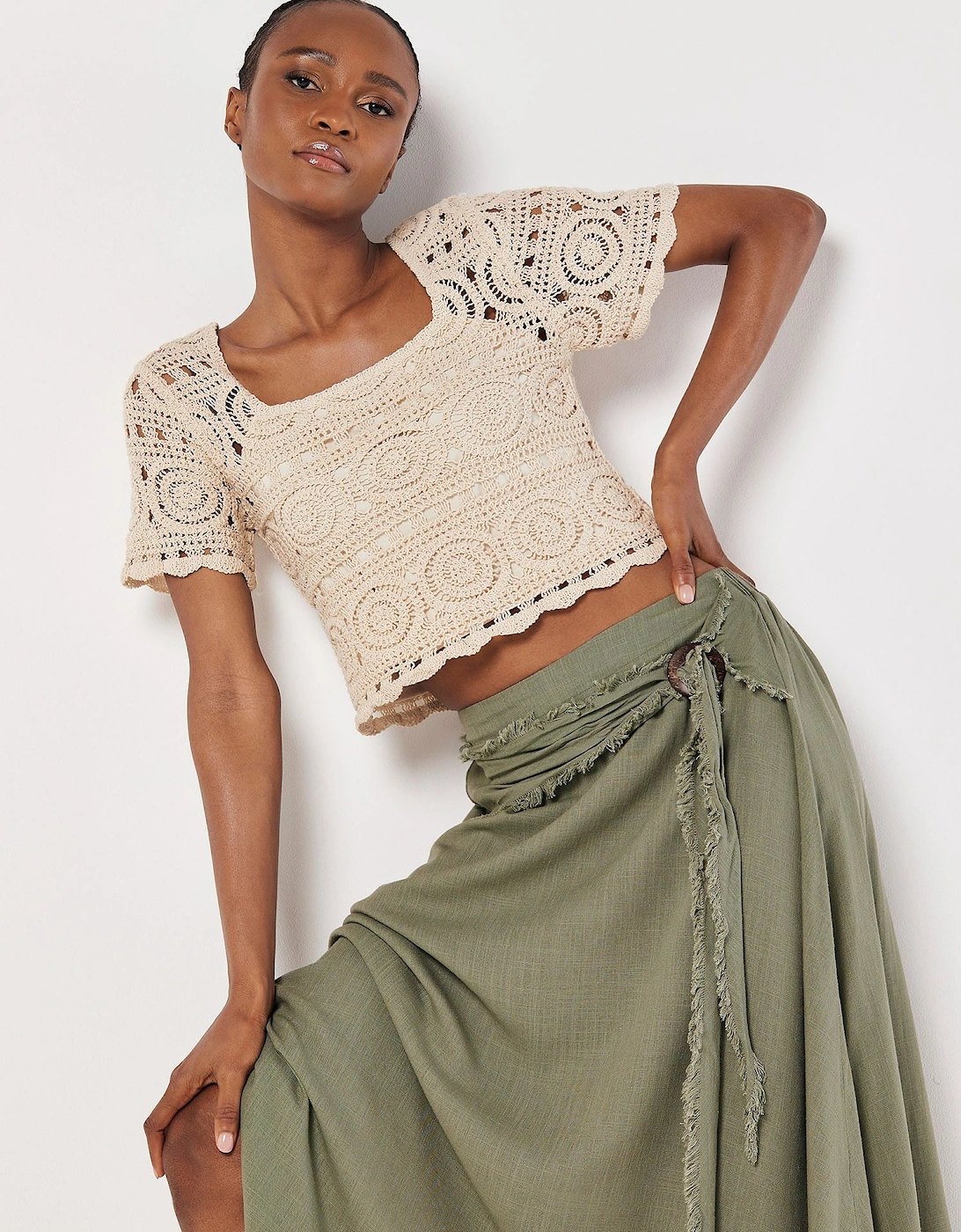 Linen Blend Hanky Hem Midi Skirt, 2 of 1