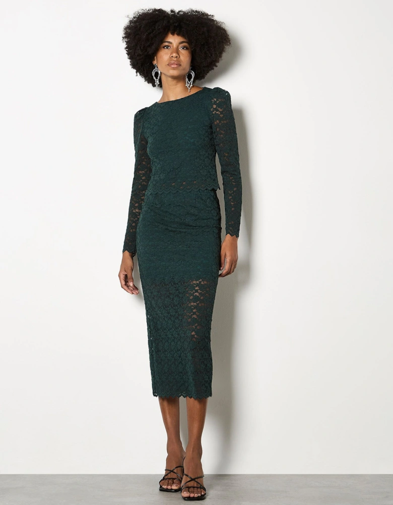 Floral Leaf Lace Midi Skirt