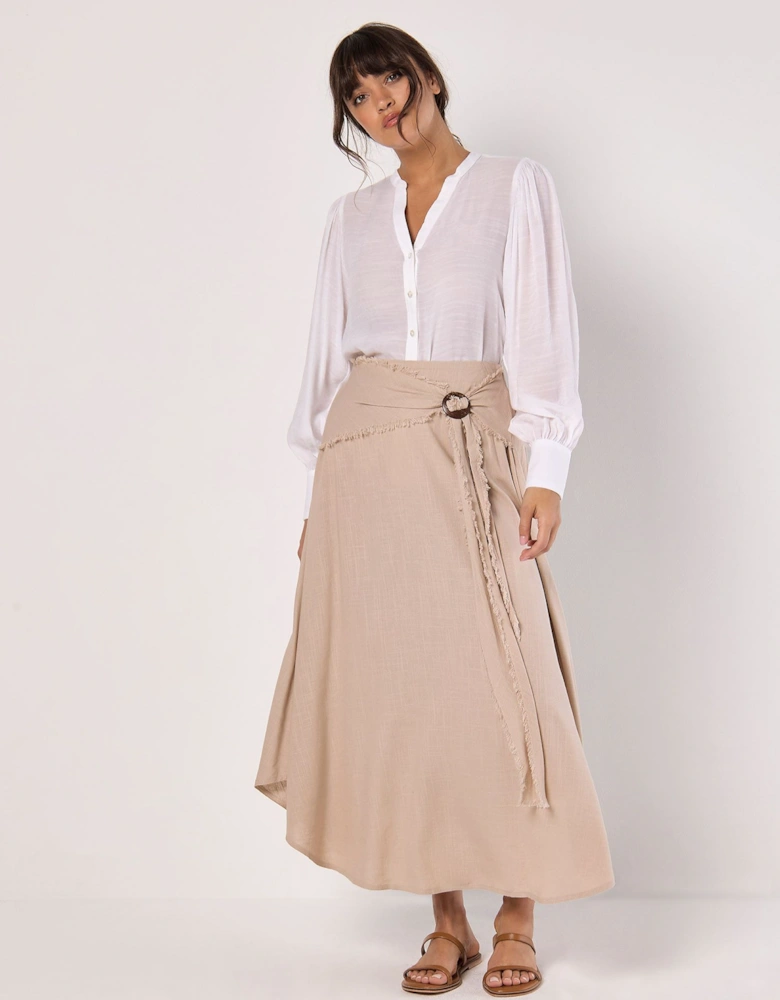 Linen Blend Hanky Hem Midi Skirt