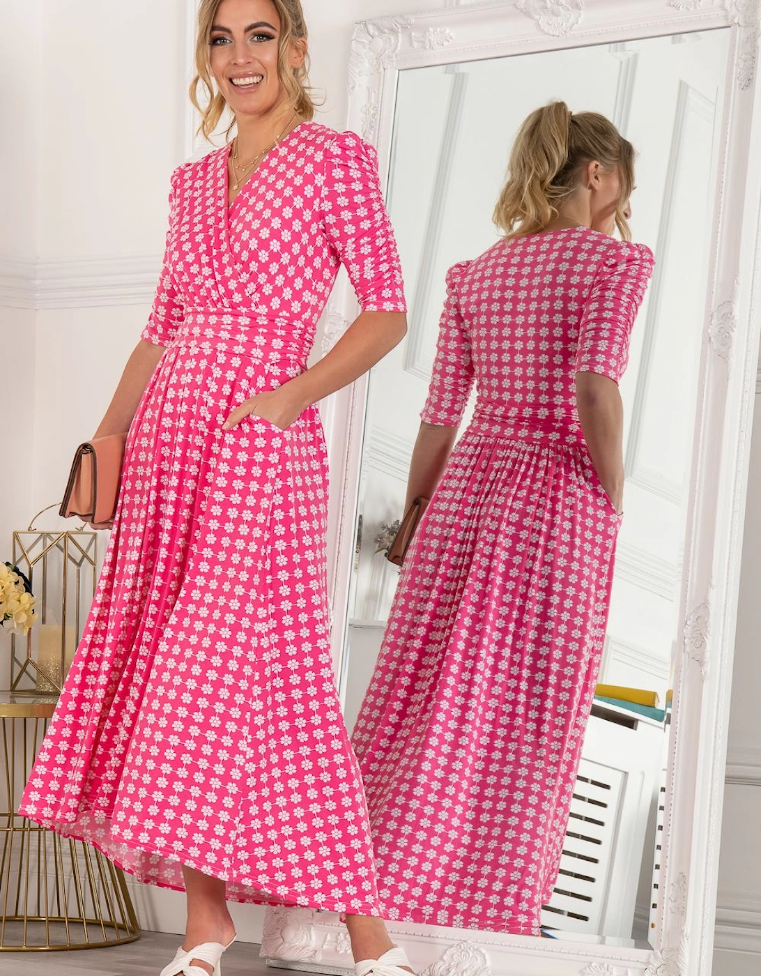 Elenora Ruched Sleeve Maxi Dress, 2 of 1