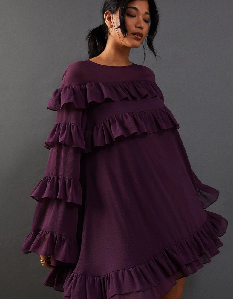 Chiffon Ruffle Flared Sleeve Mini Smock Dress