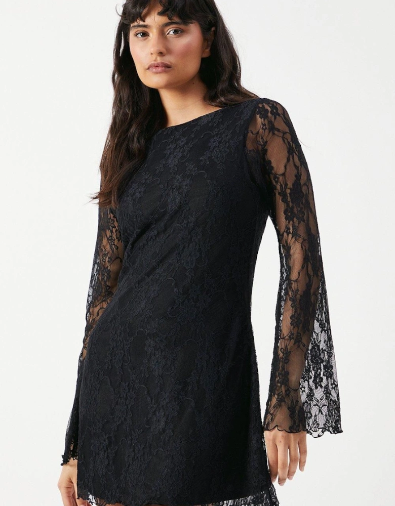 Stretch Lace Flared Sleeve A-line Mini Dress