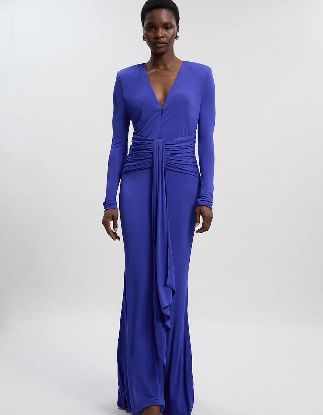 Premium Stretch Crepe Jersey V Neck Zip Detail Maxi Dress, 2 of 1