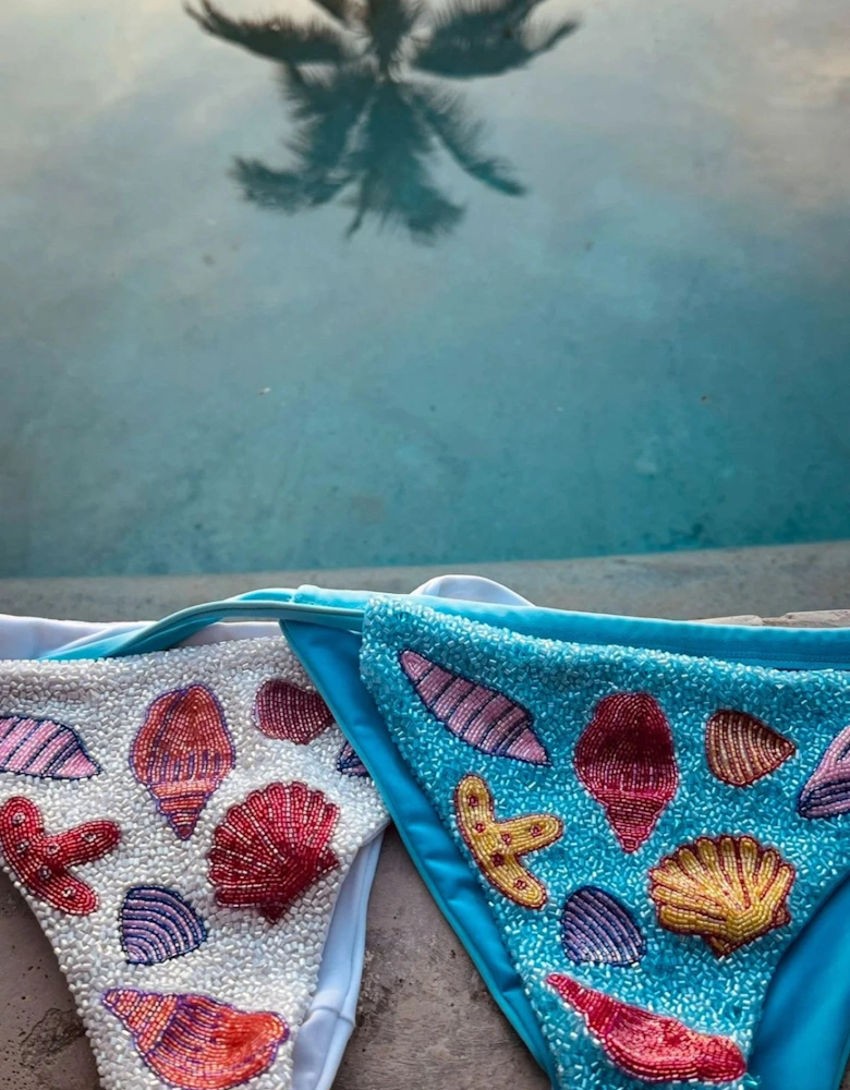 Shell Beaded Bikini Top - White