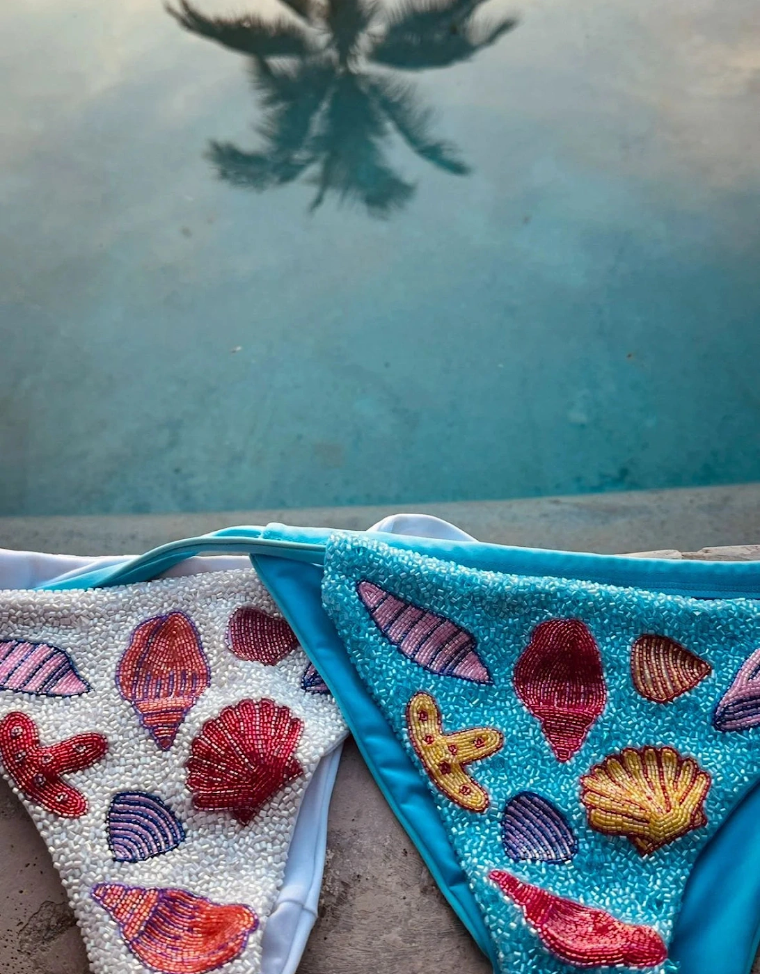 Shell Beaded Bikini Top - White