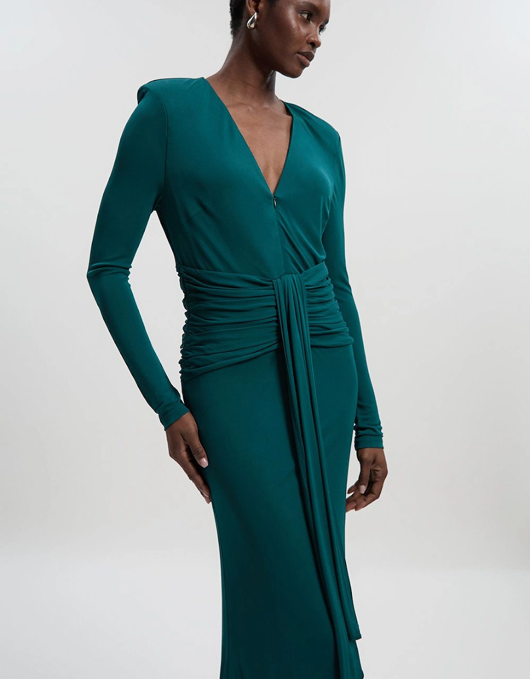 Premium Stretch Crepe Jersey V Neck Zip Detail Maxi Dress, 2 of 1