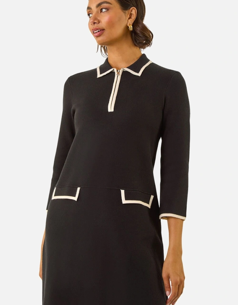 Contrast Zip Collared Knit Dress