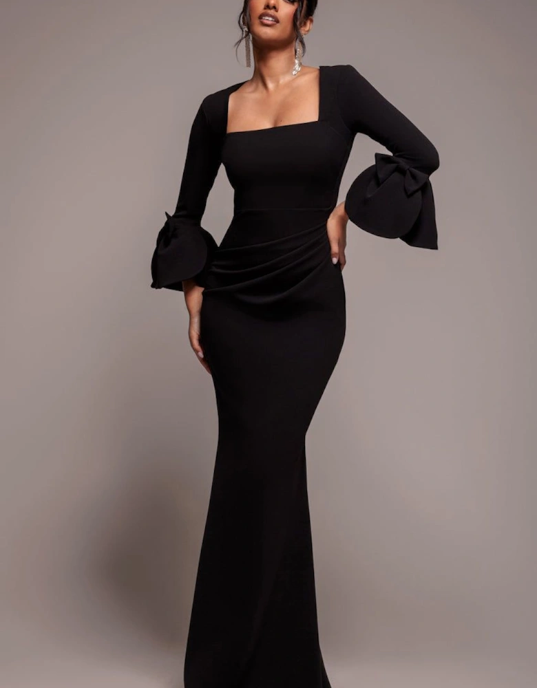 Petal Bow Sleeve Frill Maxi Dress