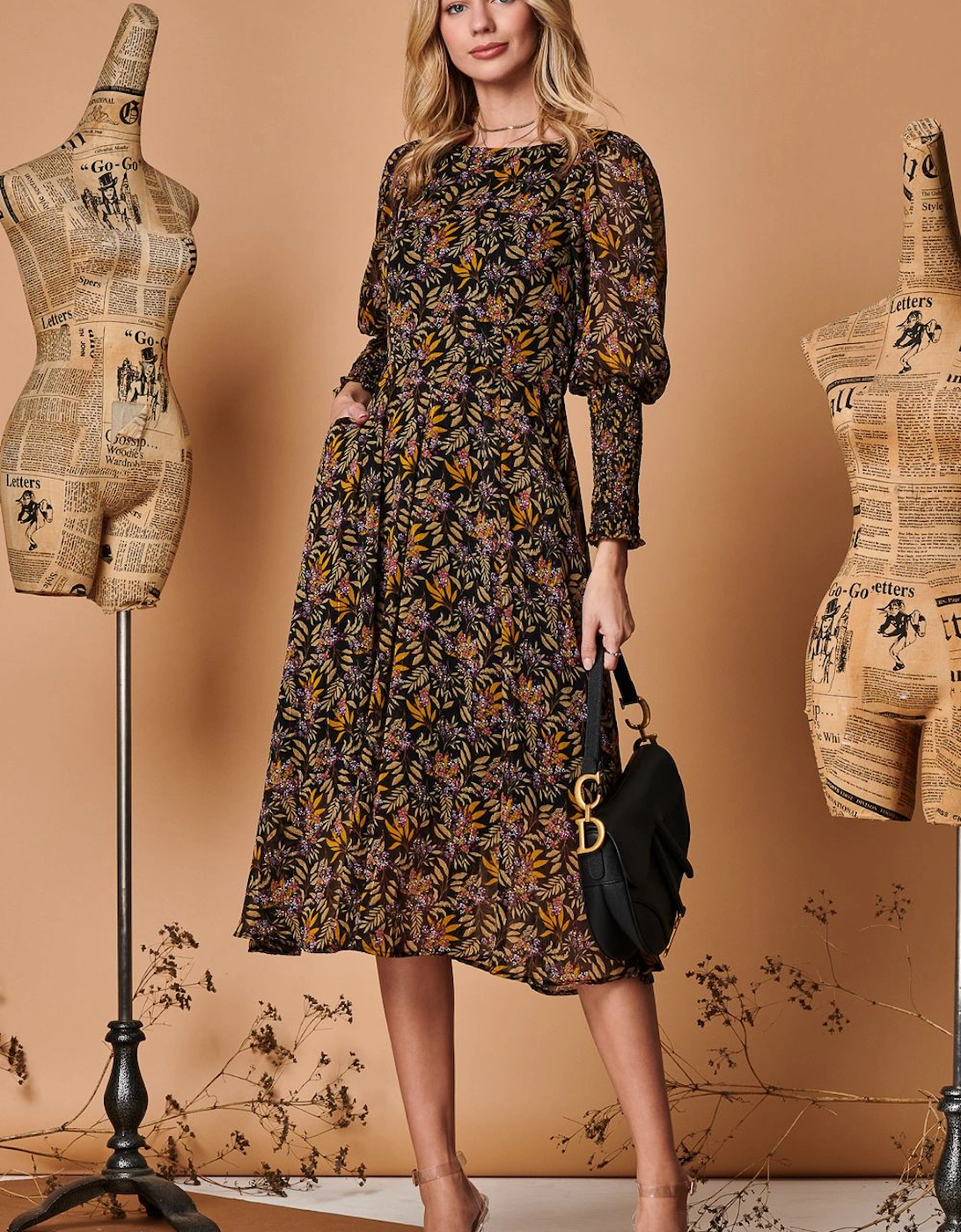 Chiffon Maxi Dress with Shirred Cuffs, 2 of 1