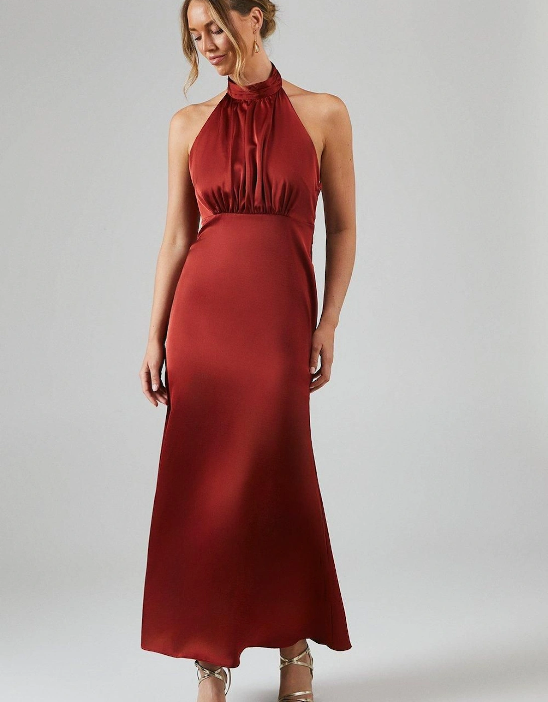 Satin Halter Bias Cut Maxi Bridesmaid Dress, 2 of 1