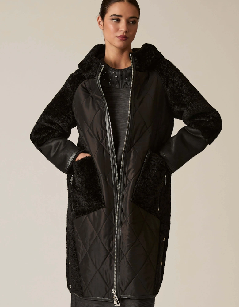 Black Reversible Faux Fur Hooded Coat