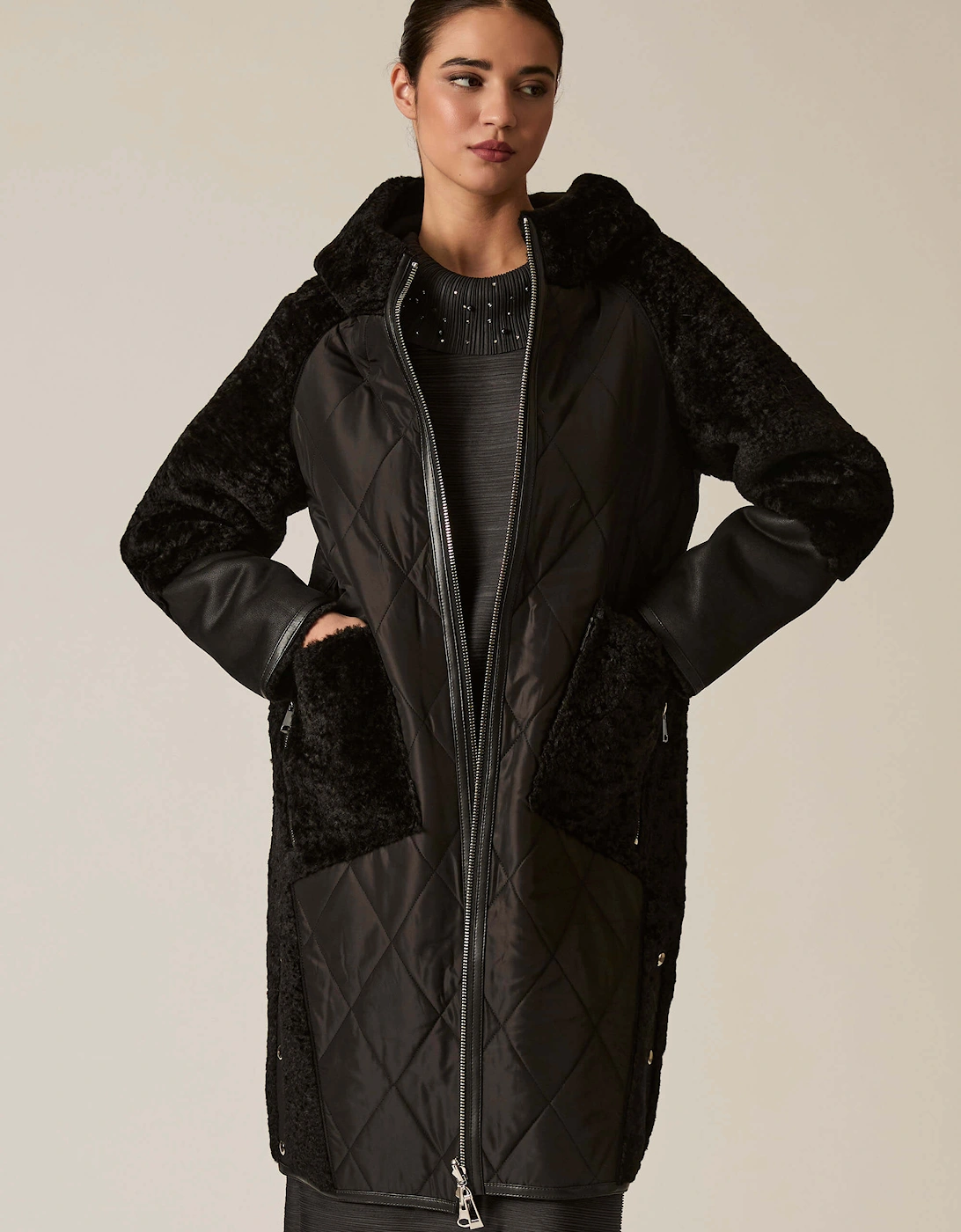 Black Reversible Faux Fur Hooded Coat