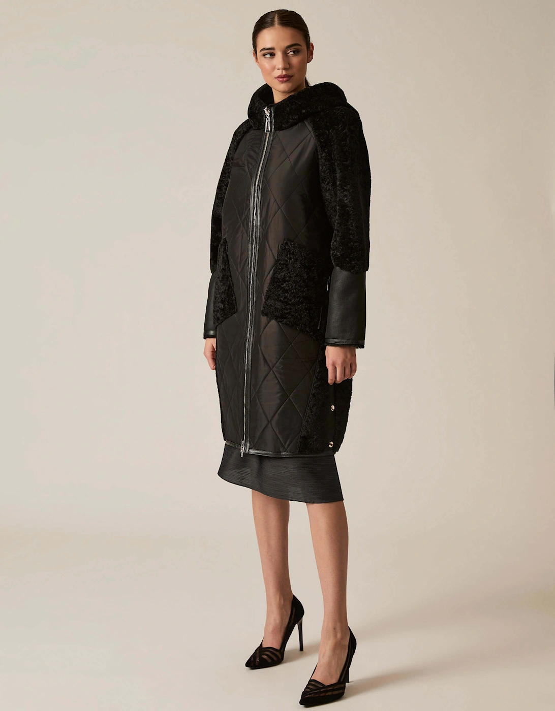 Black Reversible Faux Fur Hooded Coat