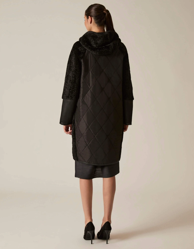 Black Reversible Faux Fur Hooded Coat