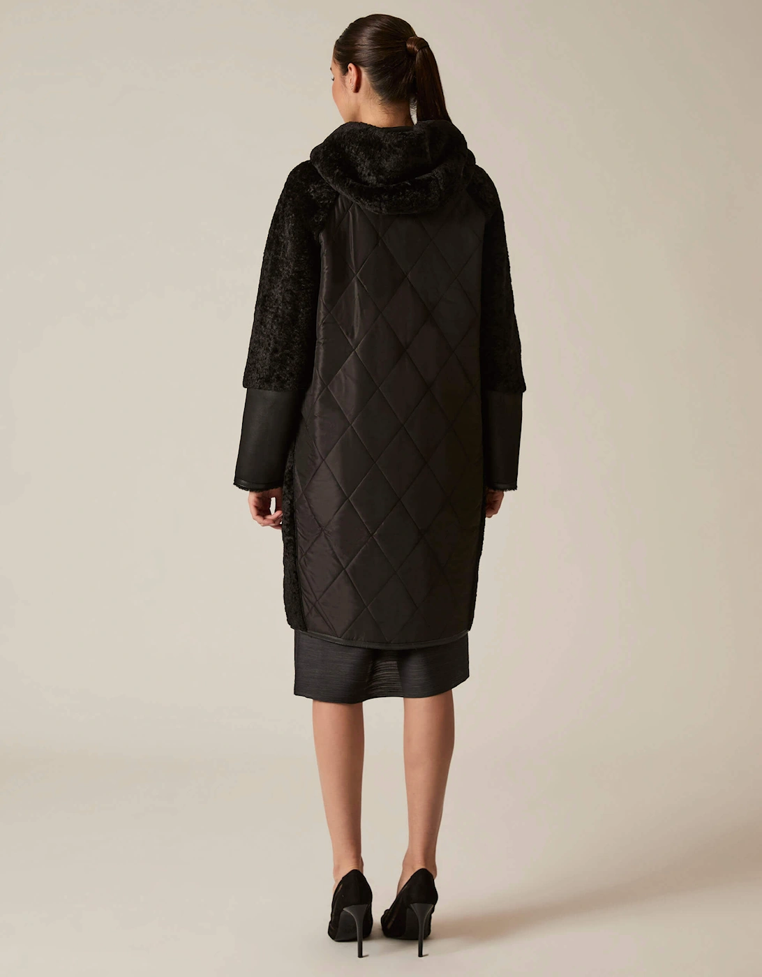 Black Reversible Faux Fur Hooded Coat