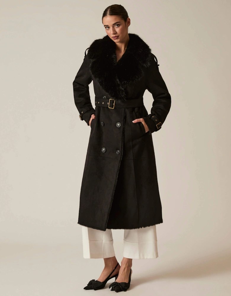 Faux Fur Suede Black Coat