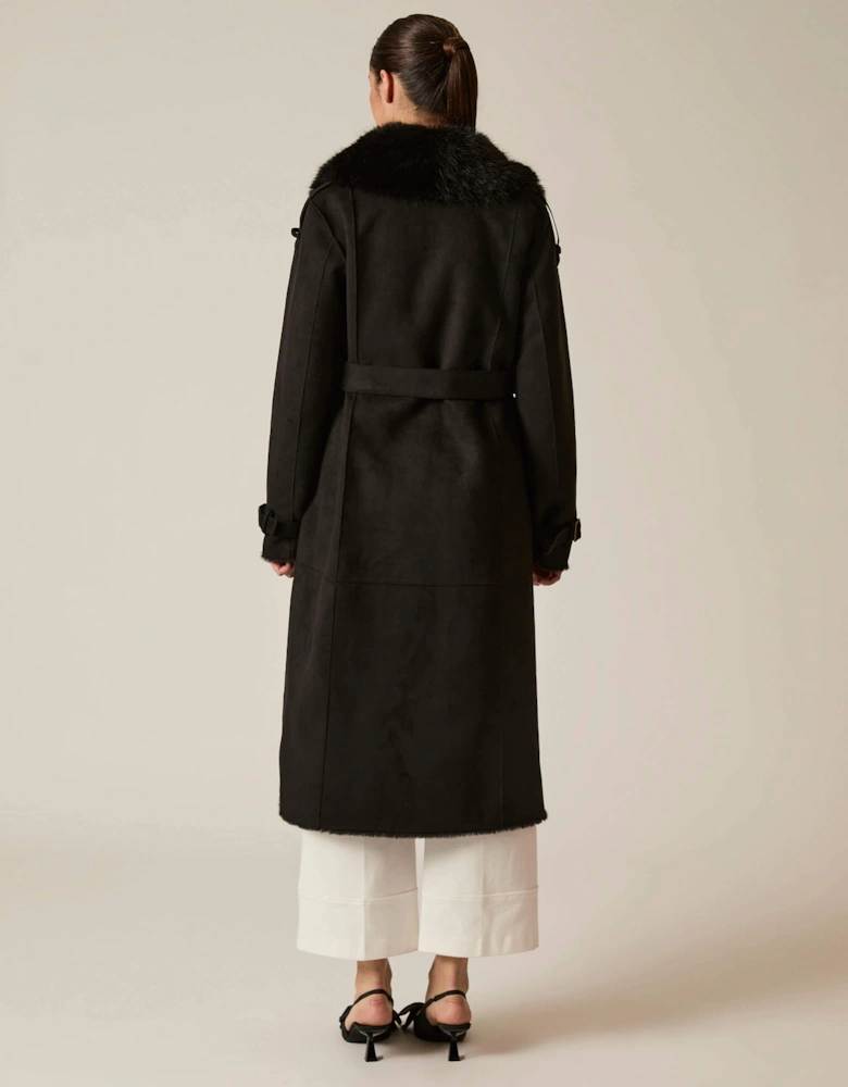 Faux Fur Suede Black Coat