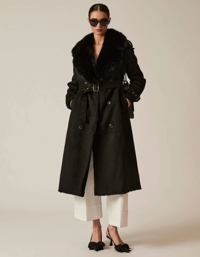 Faux Fur Suede Black Coat