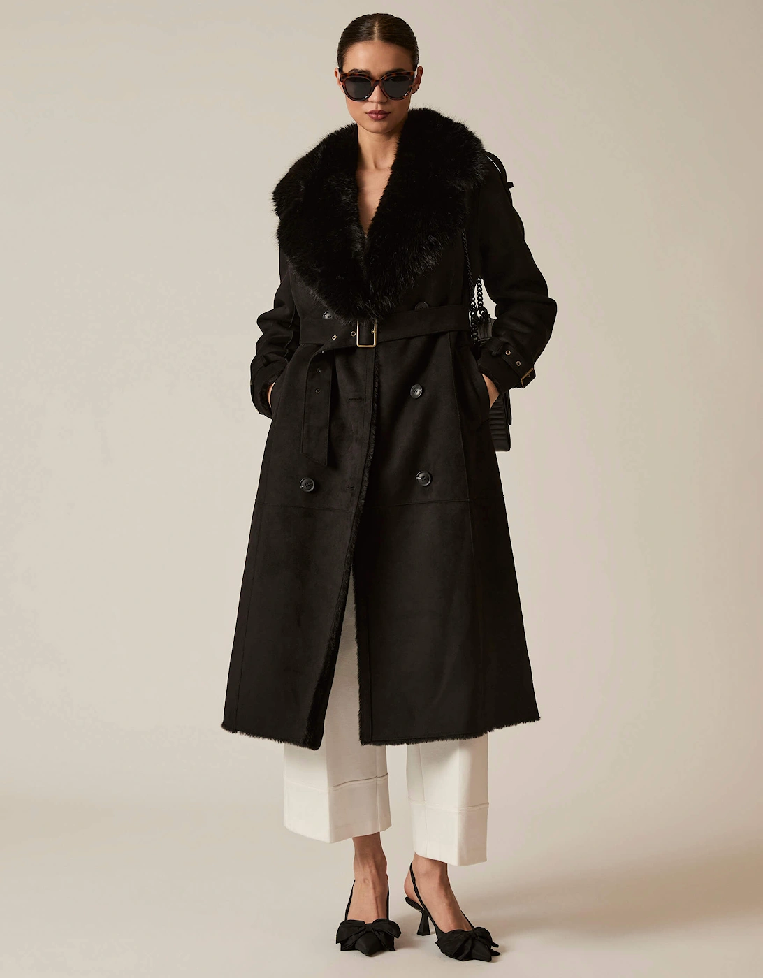 Faux Fur Suede Black Coat