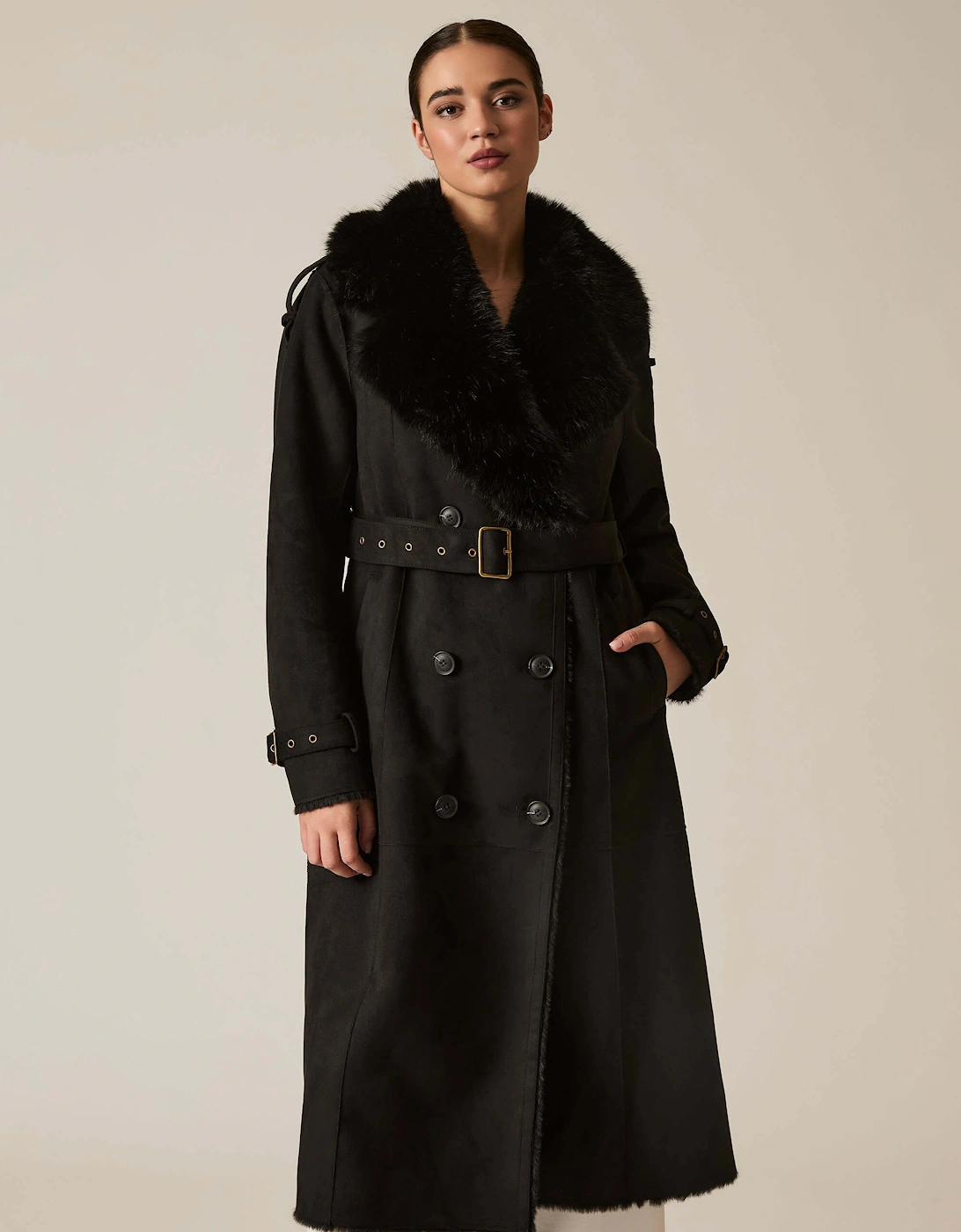 Faux Fur Suede Black Coat