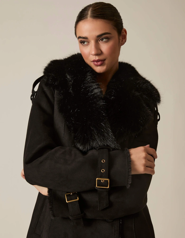 Faux Fur Suede Black Coat