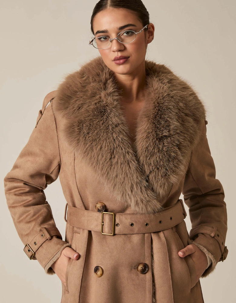 Faux Fur Suede Taupe Coat