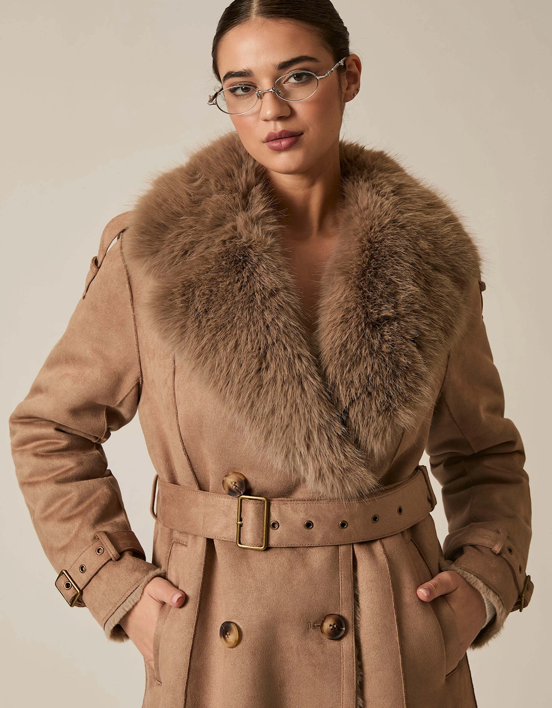 Faux Fur Suede Taupe Coat