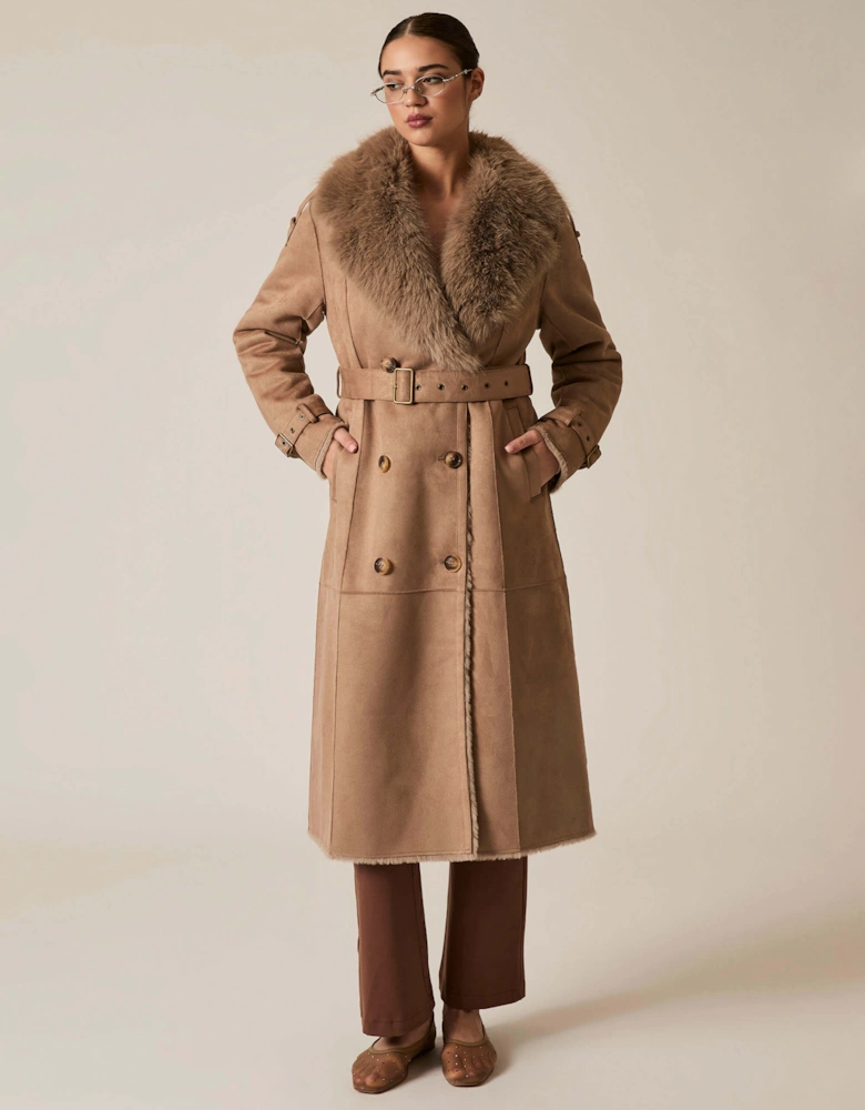 Faux Fur Suede Taupe Coat