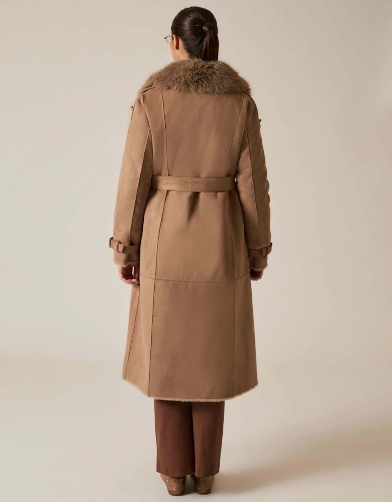 Faux Fur Suede Taupe Coat