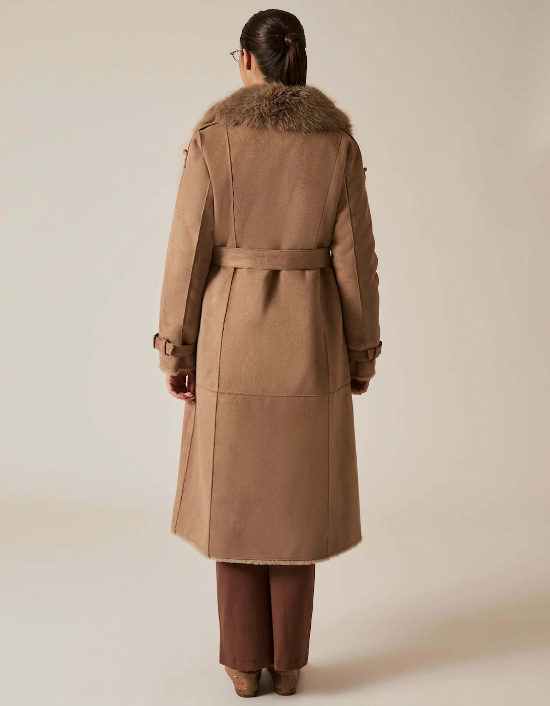 Faux Fur Suede Taupe Coat