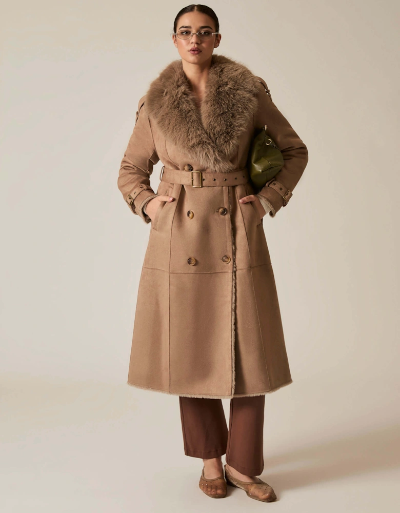 Faux Fur Suede Taupe Coat