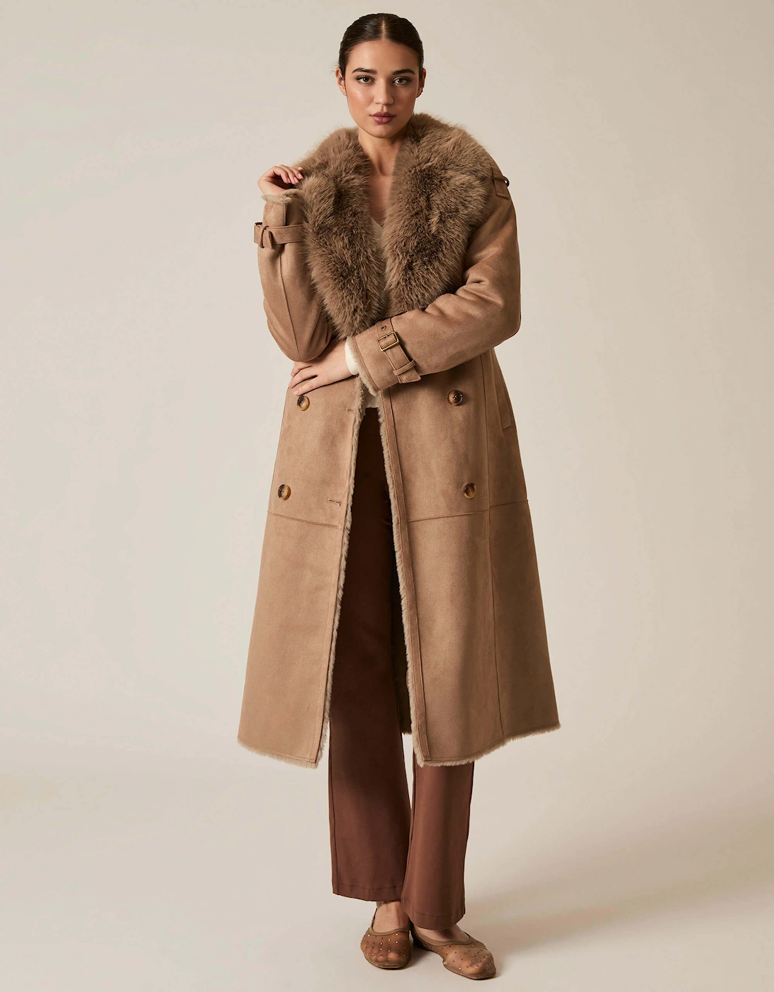 Faux Fur Suede Taupe Coat