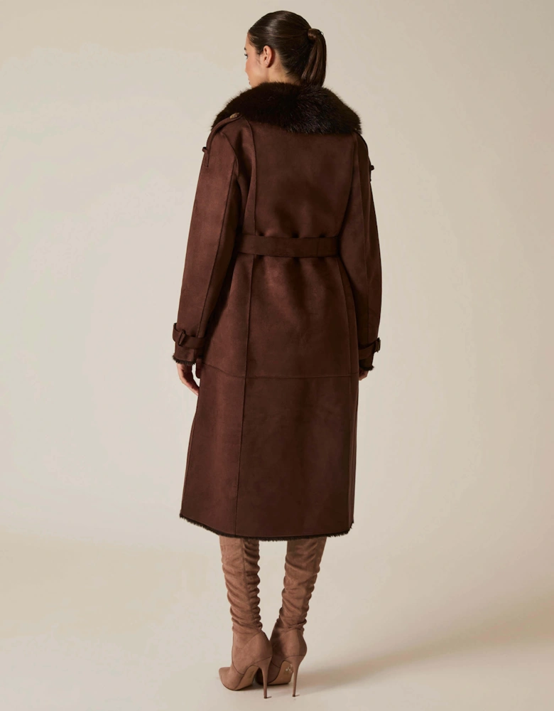 Faux Fur Suede Brown Coat