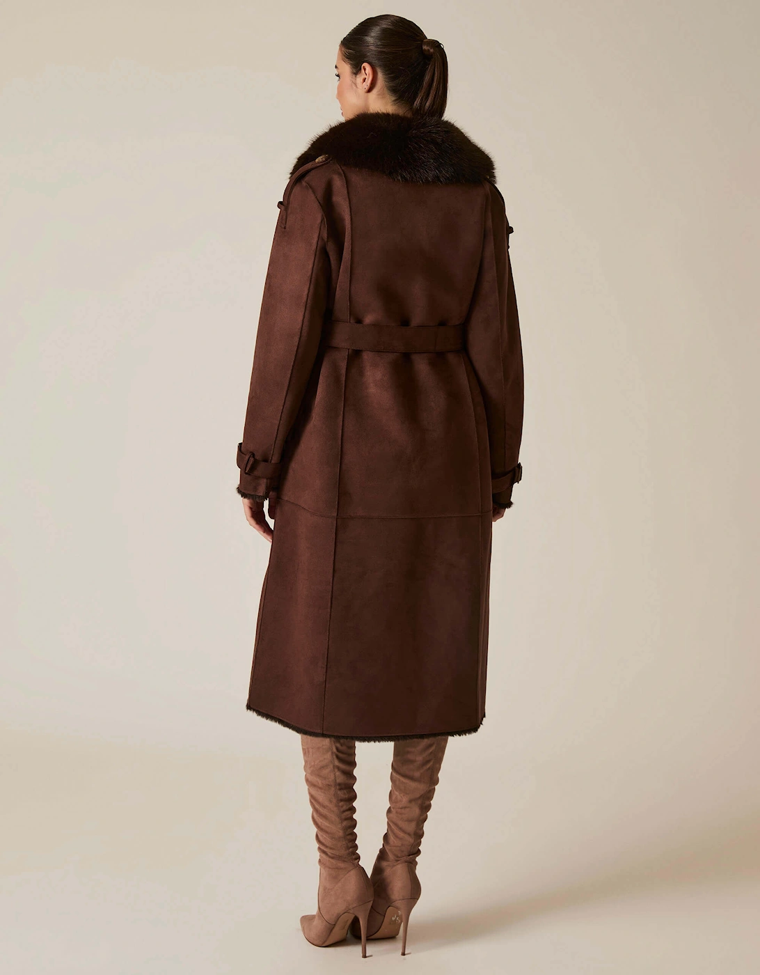 Faux Fur Suede Brown Coat